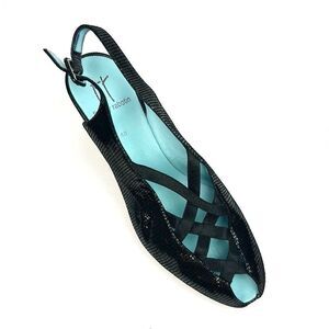 NWOB Thierry Rabotin Wedge Sandals Black Leather Slingback Italy 40 US 9,5